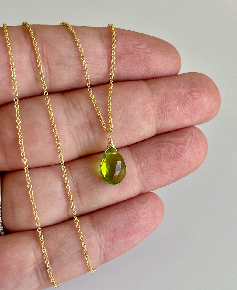 Peridot Necklace, August Birthstone, Lime Green Necklace, Tiny Peridot Pendant, Minimalist Drop Layering Necklace, Gift for her under 30 Gold Filled(pic)