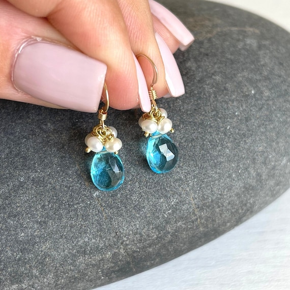 Blue topaz and pearl earrings deals