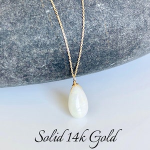 Opal Necklace, October Birthstone, Ethiopian Opal Smooth Teardrop Pendant, Solid 14k Real Gold Jewelry, Minimalist Layering Gift for her