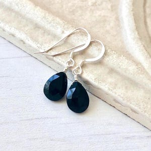 Black Onyx Earrings, Simple Black Teardrop Earrings, Minimalist Onyx Earrings, Small Dainty Silver Earrings, Mother's Day Gift, Gift for her