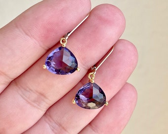 Amethyst Earrings, February Birthstone, Purple Teardrop Dangle Drops in Gold or Silver, Small Lavender Earrings, February Gift Idea for her