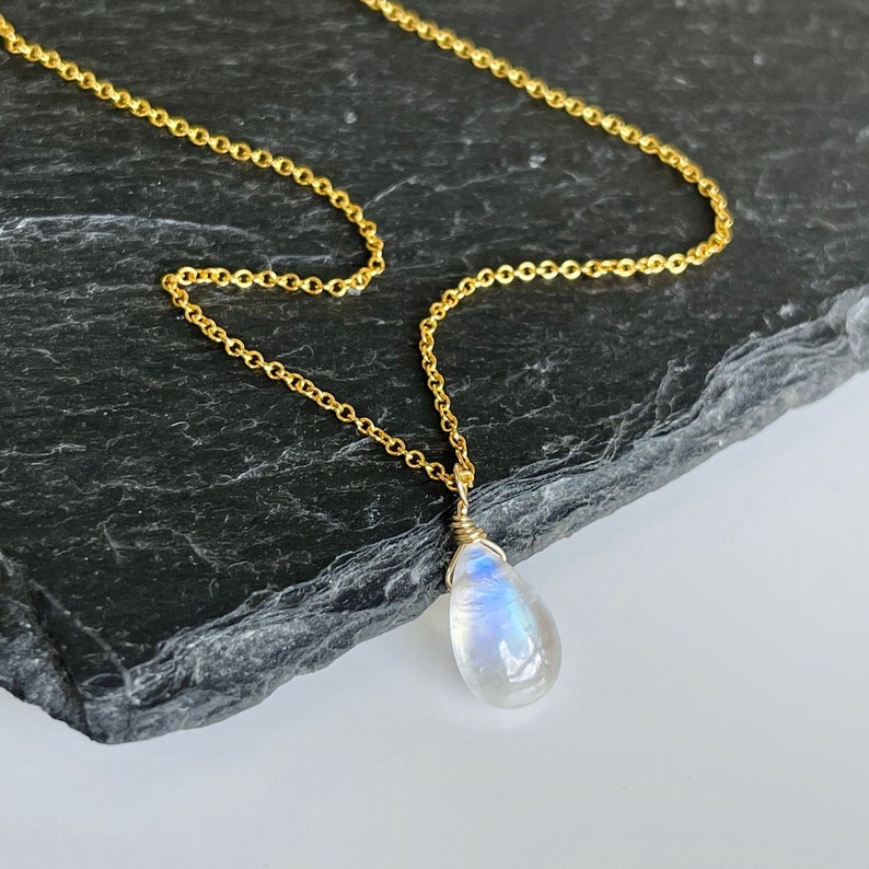 Rainbow Moonstone Necklace Smooth Rainbow Moonstone Teardrop image 7