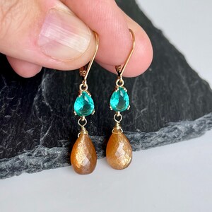 •MOON SHADOWS• turquoise + apatite gold earrings