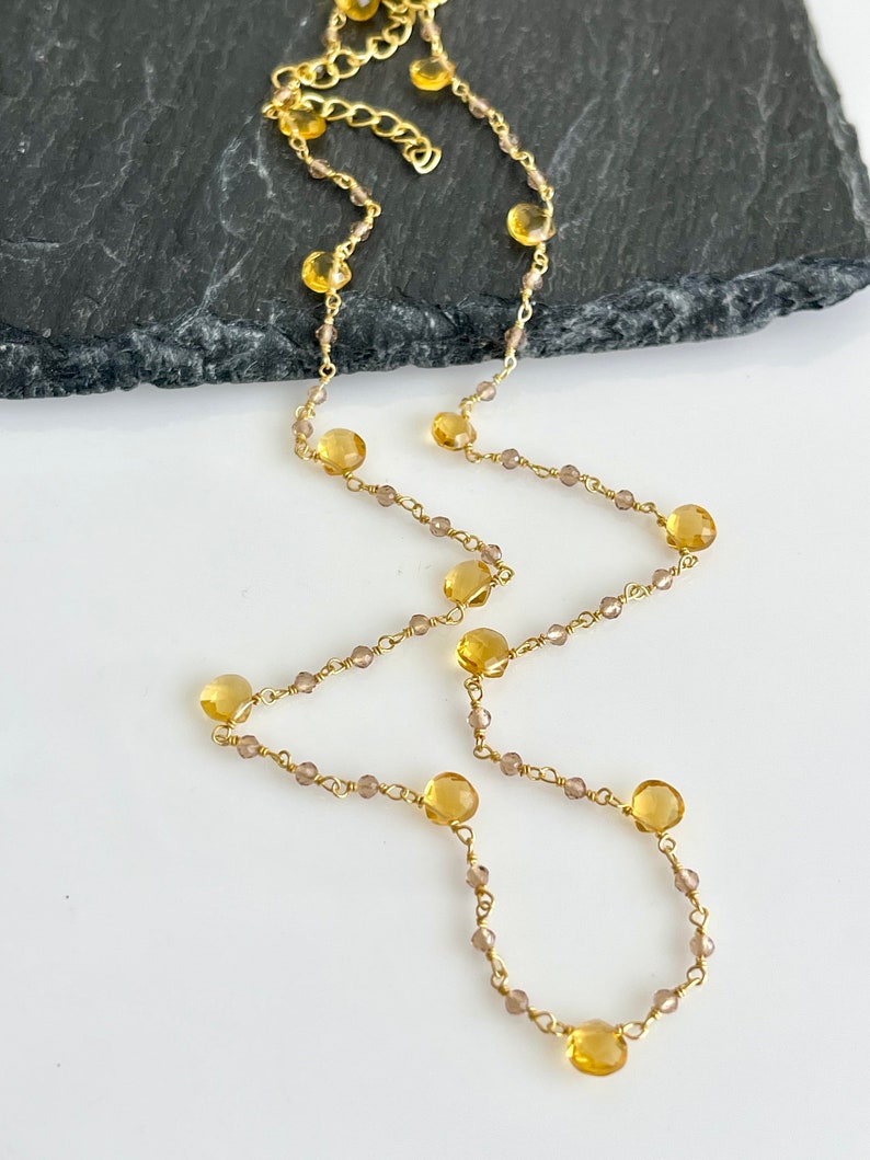Yellow Topaz Necklace, November Birthstone, Yellow Beaded Choker in Gold Filled, Wire wrapped Dainty Minimalist Necklace, Mother's Day Gift image 5
