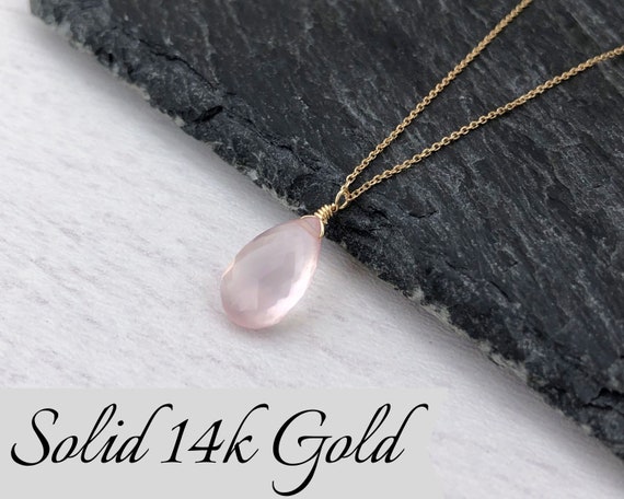 Rose quartz 14k shop gold necklace