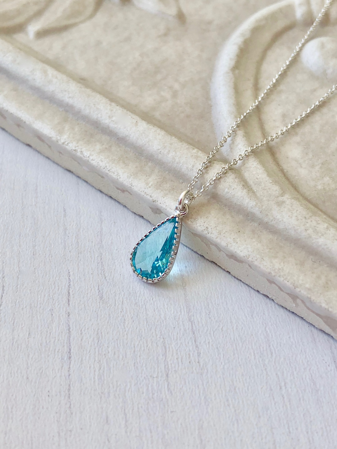 Aquamarine Necklace, March Birthstone, Blue Teardrop Pendant