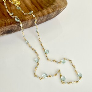 Aquamarine Necklace, March Birthstone, Light Blue Beaded Choker in Gold Filled, Wire wrapped Dainty Minimalist Necklace, Mother's Day Gift image 4