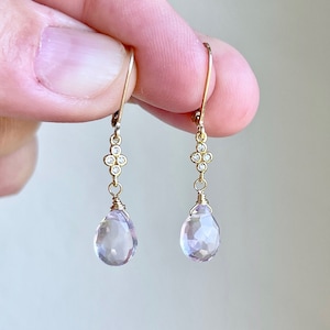 Pink Amethyst Earrings, Lavender Teardrop Minimalist Dangle Earrings in Gold or Silver, February Birthstone, Small Earrings, Gift for women