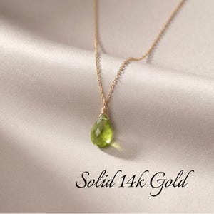 Peridot Necklace, August Birthstone, Green Peridot Pendant, Solid 14k Gold, Peridot Jewelry , Real Gold Necklace, Minimalist Gold Jewelry image 1