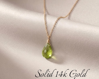 Peridot Necklace, August Birthstone, Green Peridot Pendant, Solid 14k Gold, Peridot Jewelry , Real Gold Necklace, Minimalist Gold Jewelry