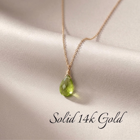 Peridot Necklace, August Birthstone, Green Peridot Pendant, Solid 14k Gold, Peridot Jewelry , Real Gold Necklace, Minimalist Gold Jewelry