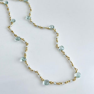 Aquamarine Necklace, March Birthstone, Light Blue Beaded Choker in Gold Filled, Wire wrapped Dainty Minimalist Necklace, Mother's Day Gift image 8