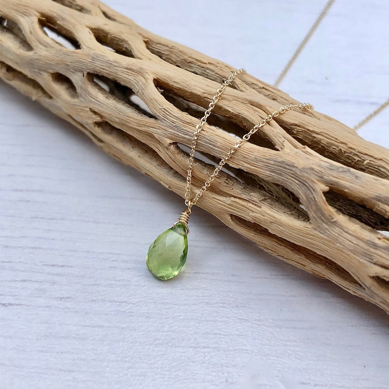 Peridot Necklace, August Birthstone, Green Peridot Pendant, Solid 14k Gold, Peridot Jewelry , Real Gold Necklace, Minimalist Gold Jewelry image 5