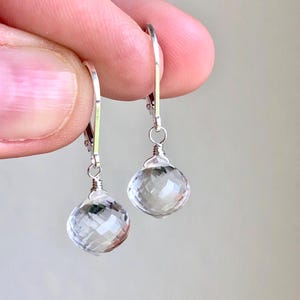 Crystal Quartz Earrings, April Birthstone, Clear Rock Crystal Drop Earrings in Gold or Silver, Minimalist Jewelry, Delicate Gift for her