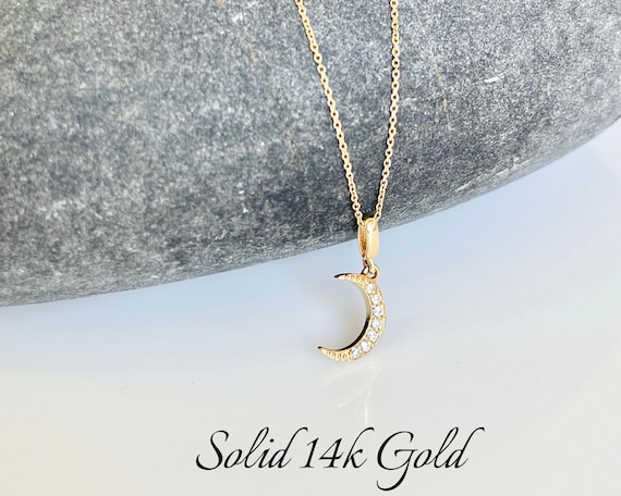 Crescent Moon Necklace Diamond and Solid 14k Gold Half Moon Pendant Minimalist Gold Necklace Adjustable Chain Mother s Day Gift for Her Etsy Hong Kong