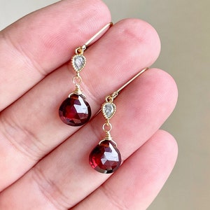 Garnet Earrings, January Birthstone, Red Teardrop Dangle Earrings, Minimalist Earrings Gold or Silver, Dainty Garnet Jewelry, Gift for women
