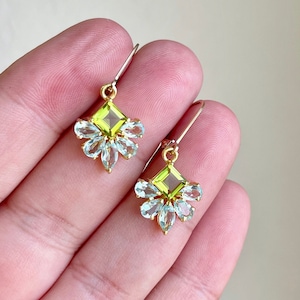 Peridot and Blue Topaz Earrings, August Birthstone, Lime Green and Aqua Blue Flower Earrings in Gold or Silver, Floral Jewelry, Gift for her