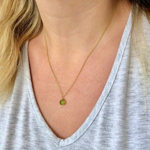 Peridot Necklace, August Birthstone, Lime Green Necklace, Tiny Peridot Pendant, Minimalist Drop Layering Necklace, Gift for her under 30 image 6