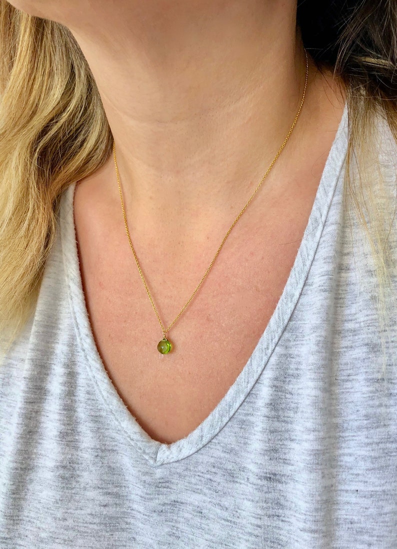 Peridot Necklace, August Birthstone, Lime Green Necklace, Tiny Peridot Pendant, Minimalist Drop Layering Necklace, Gift for her under 30 image 6