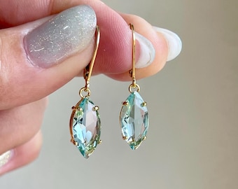 Green Amethyst Earrings, February Birthstone, Mint Marquise Cut Earrings Gold or Silver, Light Sage Green Sparkly Drops, Mother's Day Gift