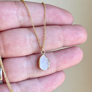 White Druzy Necklace, Geode Crystal Pendant, White Teardrop Necklace, Minimalist Necklace in Gold, Layering Jewelry, Boho Gift for her image 4