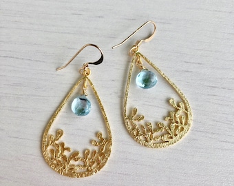 Aquamarine Earrings, Summer Earrings, Aquamarine Gold Earrings, Boho Earrings, Statement Earrings, Blue Earrings, Light Earrings for women.