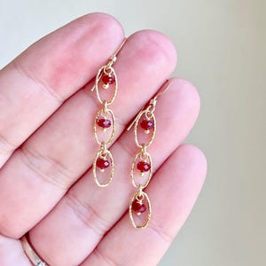 Ruby Earrings, July Birthstone, Dainty Genuine Ruby Dangle Earrings,  Red Minimalist Jewelry Gold or Silver, Light Boho Earrings, July Gift