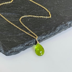 Peridot Necklace, August Birthstone, Lime Green Necklace, Tiny Peridot Pendant, Minimalist Drop Layering Necklace, Gift for her under 30 image 2