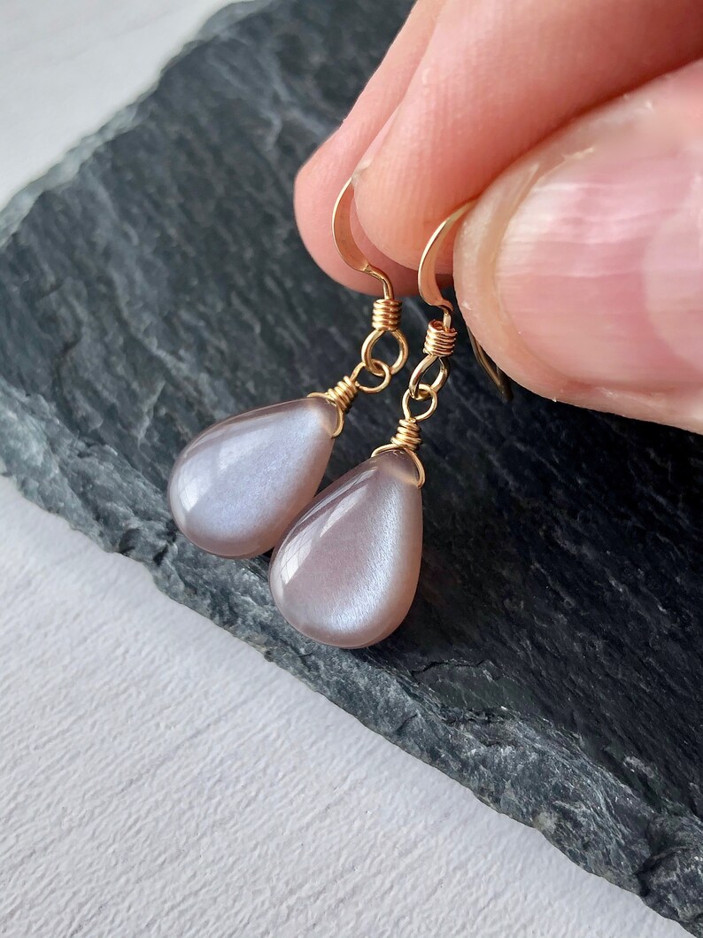 Brown Moonstone Earrings Blush Teardrop Earrings June Etsy