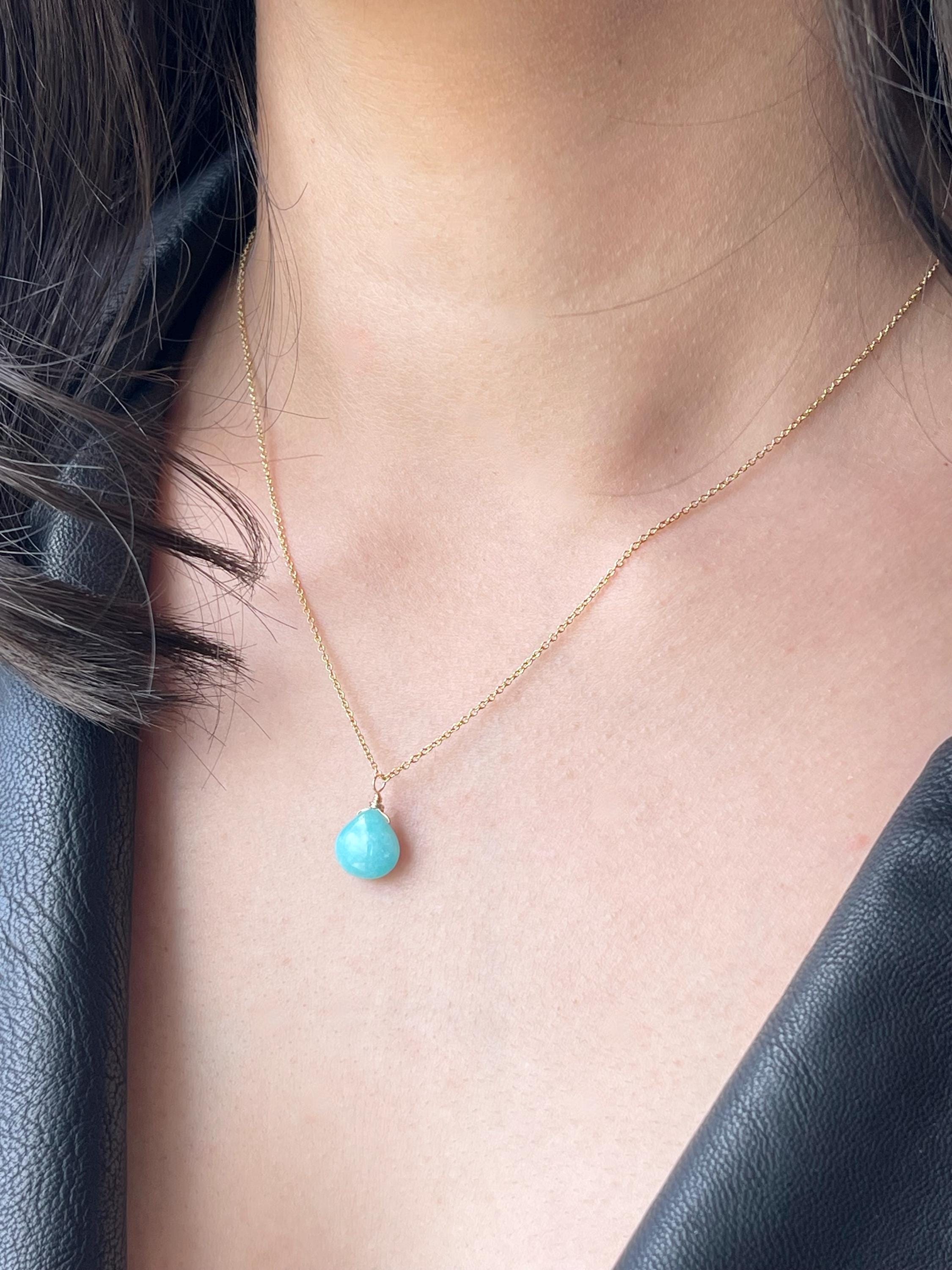 Amazonite Teardrop Necklace, Teal Energy Stone Pendant, Aqua