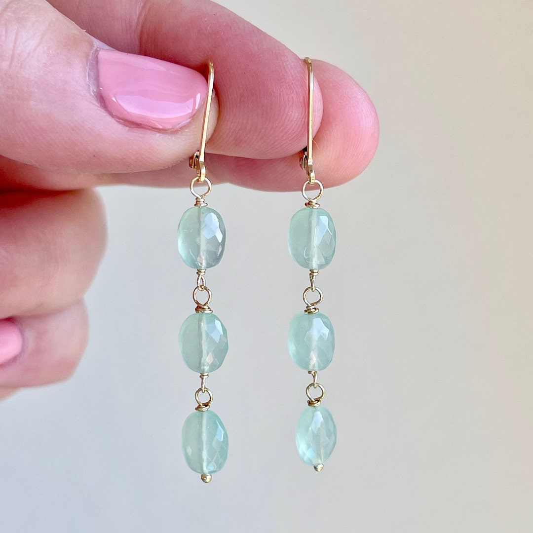 Green Chalcedony Earrings Mint Green Earrings in Gold or Etsy