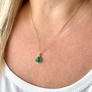 Green Onyx Teardrop Necklace, May Birthstone, Emerald Smooth Drop Pendant, Green Layering Minimalist Necklace, Emerald Jewelry, Gift for her image 3