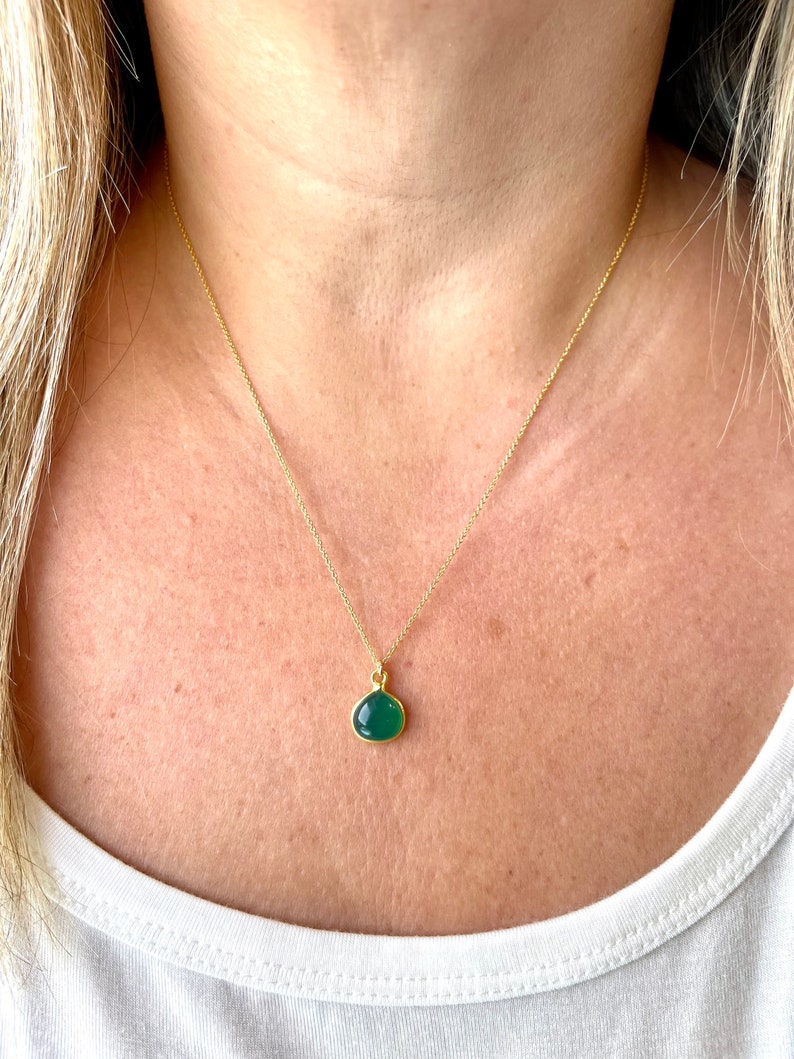 Green Onyx Teardrop Necklace, May Birthstone, Emerald Smooth Drop Pendant, Green Layering Minimalist Necklace, Emerald Jewelry, Gift for her image 6