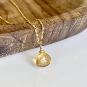 Citrine Necklace, Minimalist Citrine Necklace, November Birthstone, Yellow Teardrop Necklace, Dainty Simple Necklace, Layering Boho Necklace