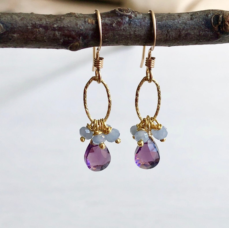 Georgini Natural Amethyst and Two Natural Diamond February Earrings - Gold main image 1