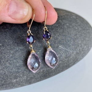 Amethyst Statement Earrings, Dark and Light Purple Dangle Earrings in Gold, February Birthstone, Lavender Elegant Drop Earrings Gift for her image 5