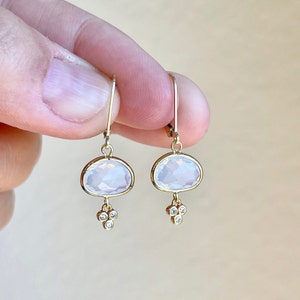 Opalite Earrings, White Opal Oval Earrings in Gold or Silver, Mint Minimalist Dainty Drops, October Birthstone Delicate Small Jewelry Gift Gold Filled