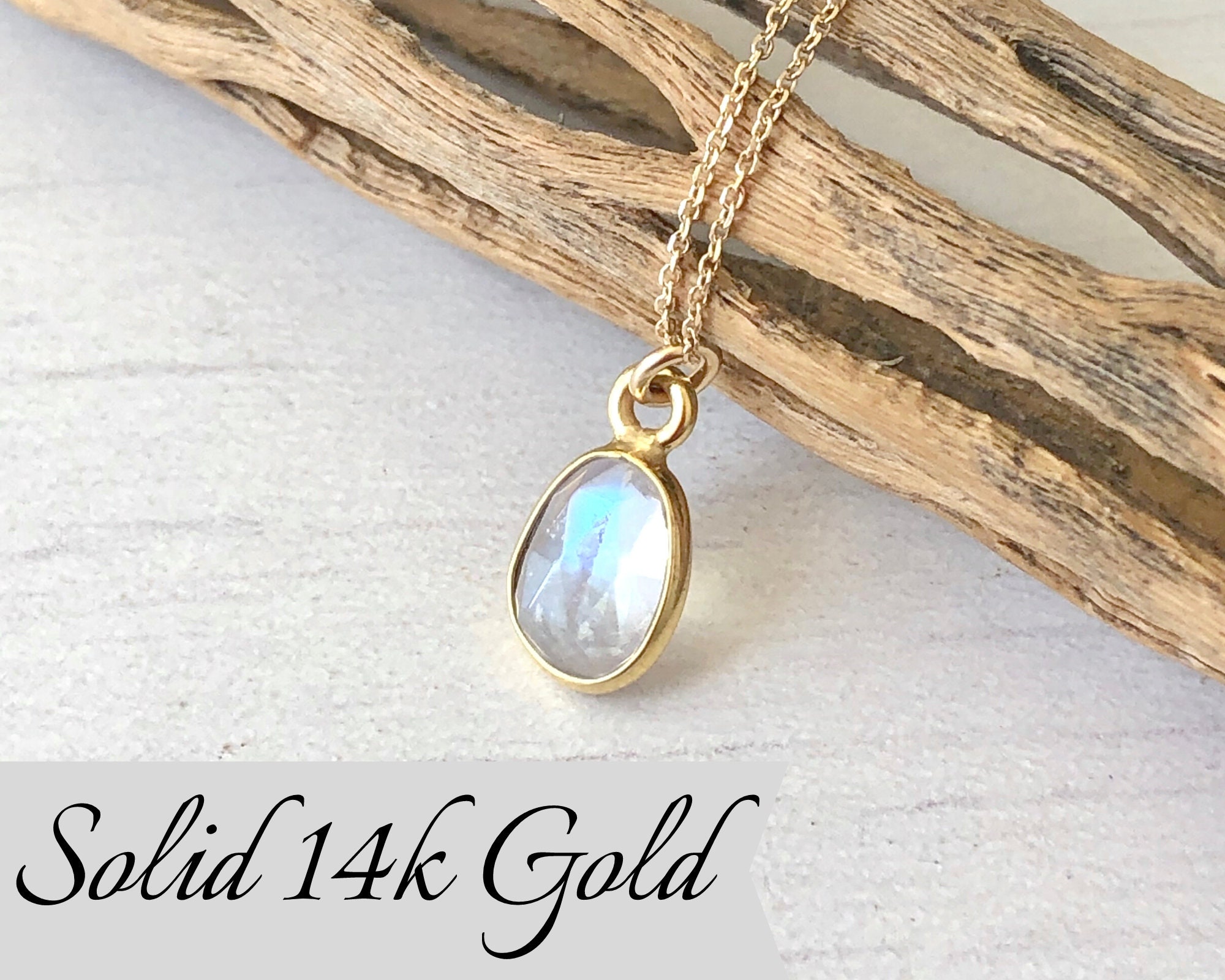 Rainbow Moonstone Necklace Solid Gold 