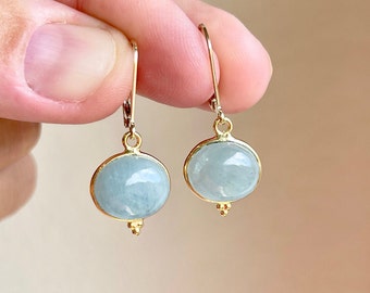 Aquamarine Earrings, March Birthstone, Natural Blue Aquamarine Smooth Oval Earrings in Gold or Silver, Elegant Statement Drops, Gift for her