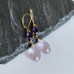 Amethyst Statement Earrings, Dark and Light Purple Dangle Earrings in Gold, February Birthstone, Lavender Elegant Drop Earrings Gift for her image 8