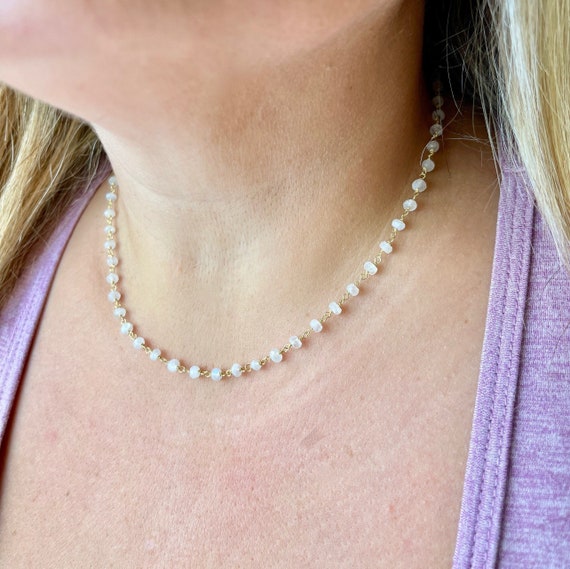 Collier Tour De Cou En Argent Massif Avec Pierre Taillée Blanche - Bijou Vintage, Occasion