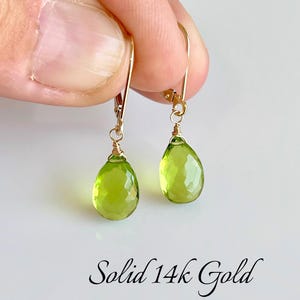 Peridot Earrings, August Birthstone, Solid 14k Gold Green Teardrop Minimalist Earrings, Real Peridot Jewelry, Simple Jewelry Gift for August