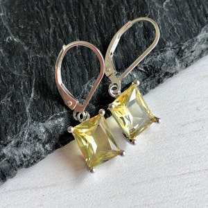 Citrine Earrings, Yellow Citrine Emerald Cut Dangle Drops in Gold or Silver, November Birthstone, Summer Yellow Jewelry, Gift for women image 8