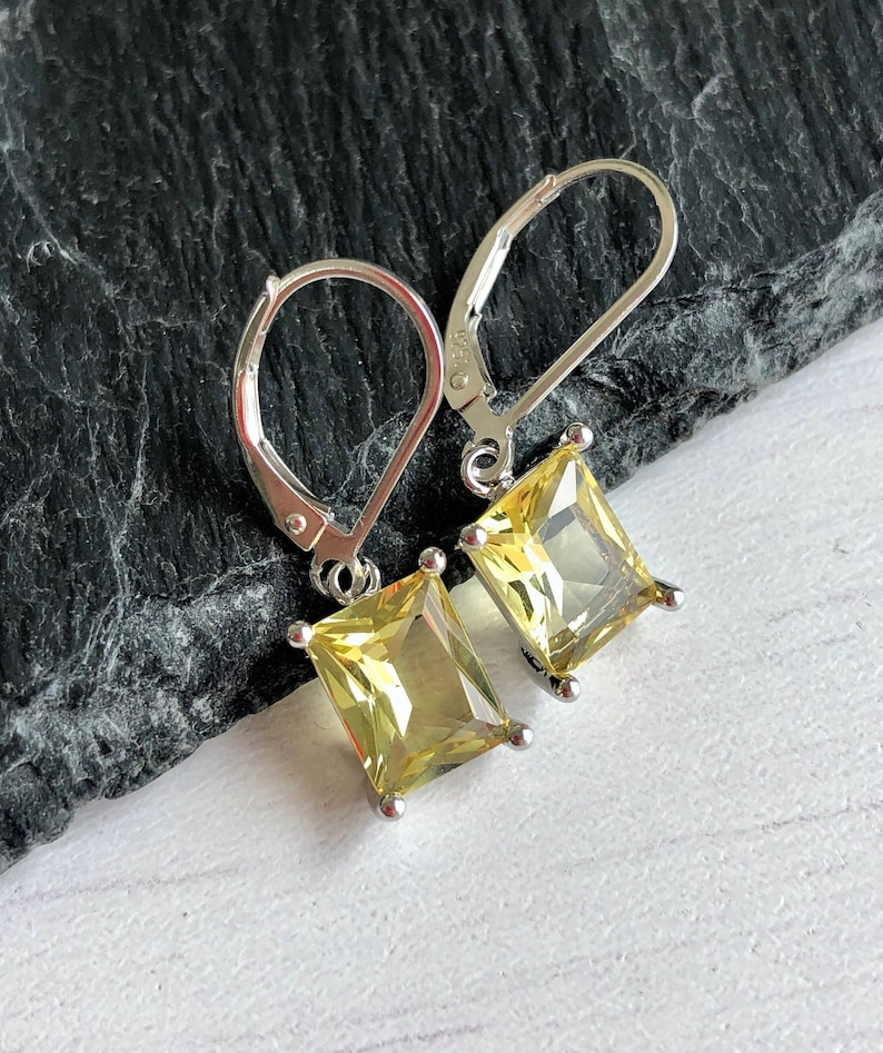 Citrine Earrings, Yellow Citrine Emerald Cut Dangle Drops in Gold or Silver, November Birthstone, Summer Yellow Jewelry, Gift for women image 8