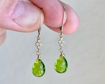 Peridot Earrings, August Birthstone, Green Teardrop Dangle Earrings, Minimalist Earrings Gold or Silver, Lime Peridot Jewelry, Mom Gift