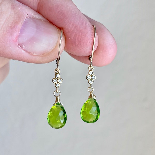 Peridot Earrings, August Birthstone, Green Teardrop Dangle Earrings, Minimalist Earrings Gold or Silver, Lime Peridot Jewelry, Mom Gift