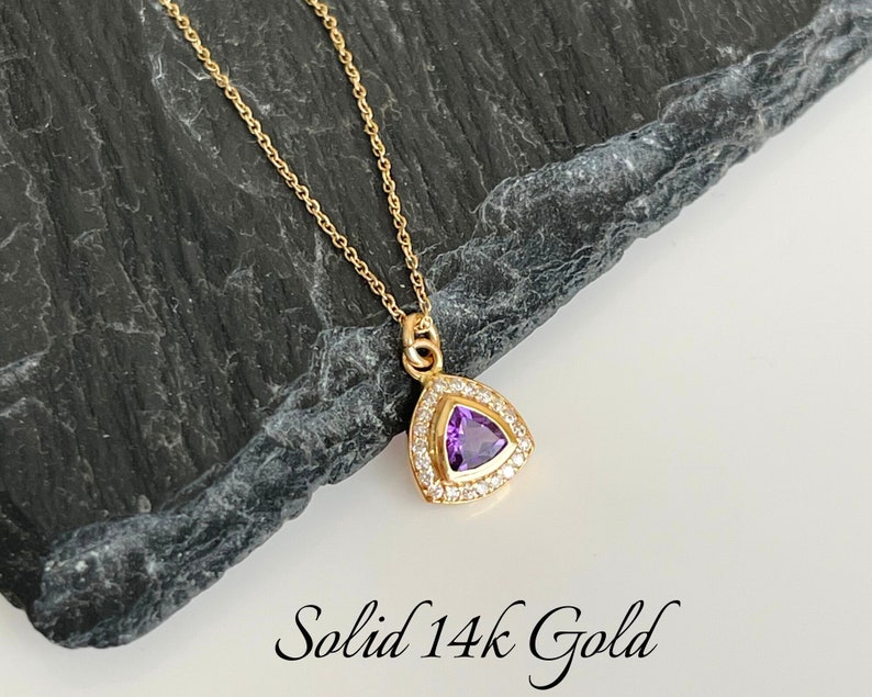 Amethyst Necklace, Purple Amethyst and Diamond Pendant in Solid 14k Gold Chain, February Birthstone, Gold Minimalist Jewelry Gift for women image 1