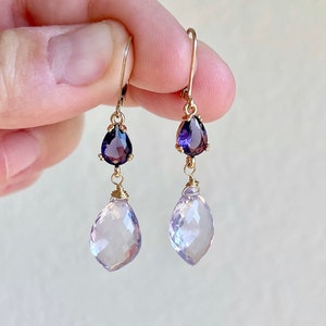 Amethyst Statement Earrings, Dark and Light Purple Dangle Earrings in Gold, February Birthstone, Lavender Elegant Drop Earrings Gift for her image 4