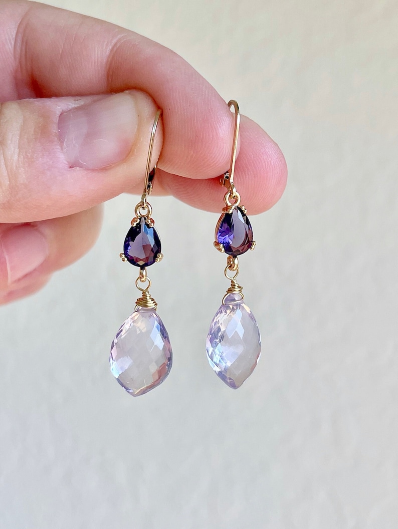 Amethyst Statement Earrings, Dark and Light Purple Dangle Earrings in Gold, February Birthstone, Lavender Elegant Drop Earrings Gift for her image 4