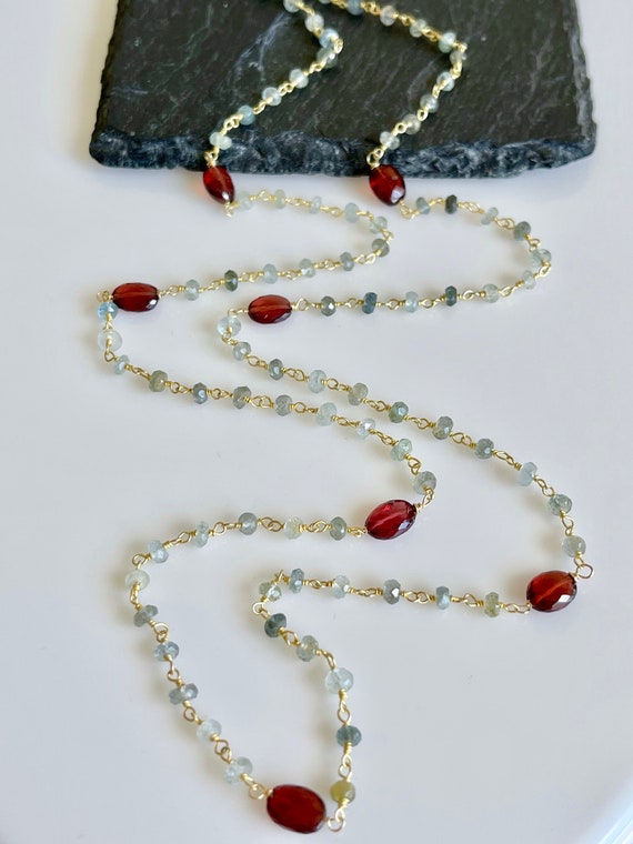 Aquamarine and garnet on sale necklace